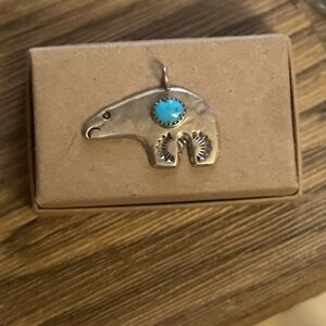 Silver Bear Pendant with Turquoise Accent